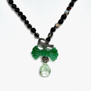 925 Silver Diamond & Aventurine Agatha Tear Drop Statement Toggle Necklace